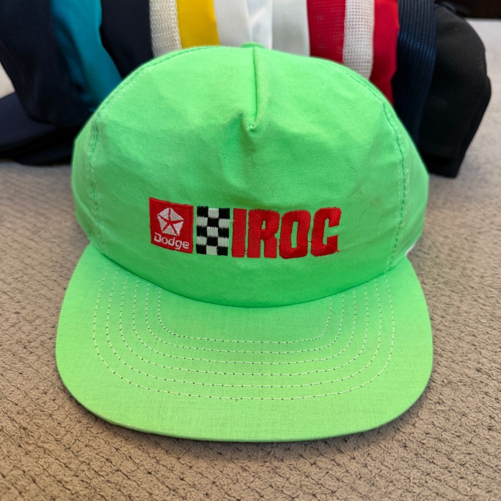 Vintage 1990s Dodge IROC Racing Neon Green Snapback Hat OSFM 5 Panel Cap